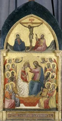 Coronación de la Virgen con ángeles, santos y la Crucifixión, hacia 1405